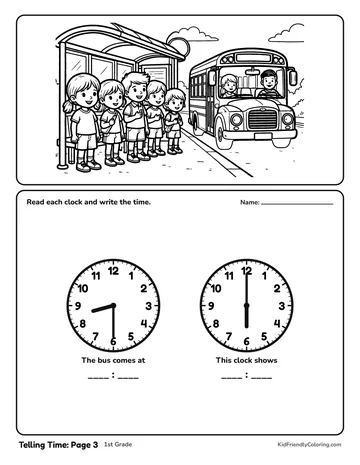 Telling Time: Page 3 coloring page