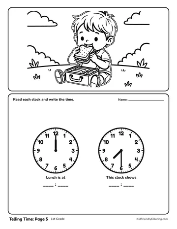 Telling Time: Page 5 coloring page