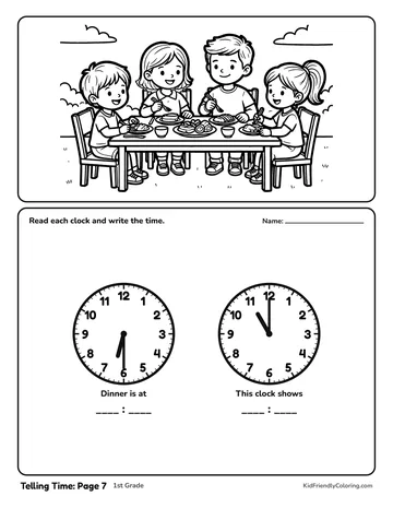 Telling Time: Page 7 coloring page