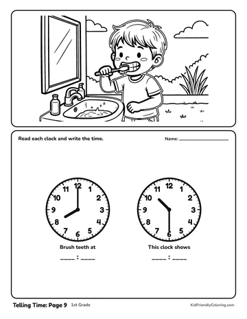 Telling Time: Page 9 coloring page