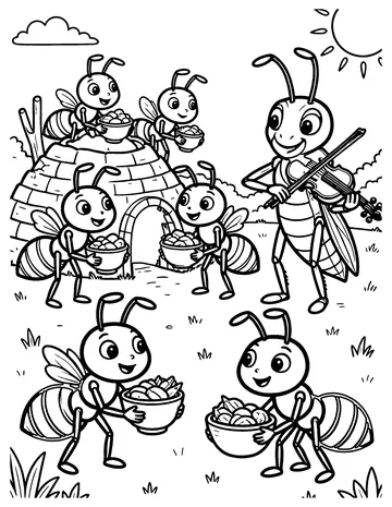 The Ant and the Grasshopper coloring page