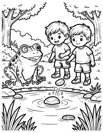 The Boys and the Frogs coloring page