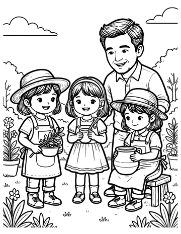 The Father and His Daughters coloring page