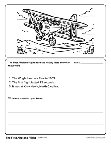 The First Airplane Flight coloring page