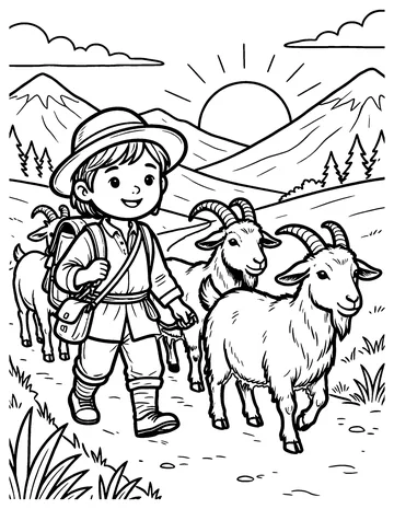 The Goatherd and the Goats coloring page