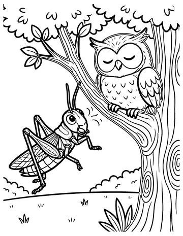 The Grasshopper and the Owl coloring page