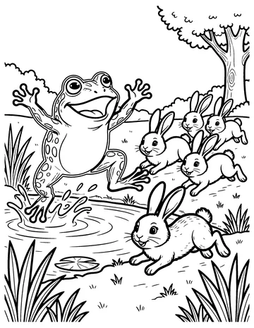 The Hare and the Frogs coloring page