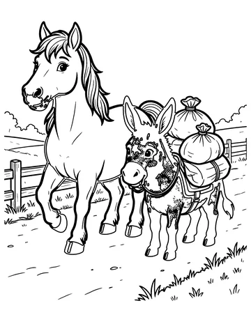 The Horse and the Donkey coloring page