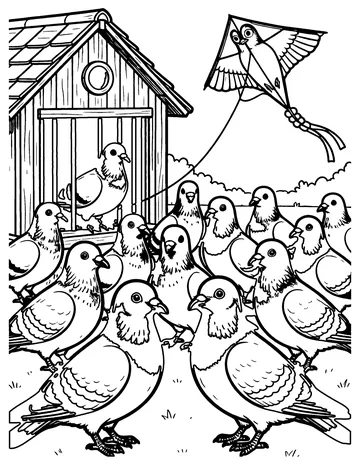 The Kite and the Pigeons coloring page