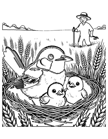 The Lark and Her Young Ones coloring page