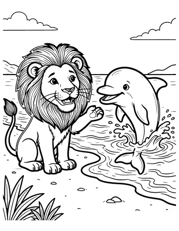 The Lion and the Dolphin coloring page