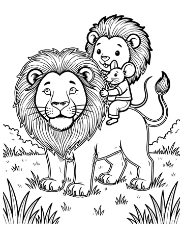 The Lion and the Mouse Become Friends coloring page