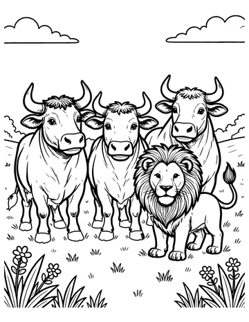The Lion and the Three Bulls coloring page