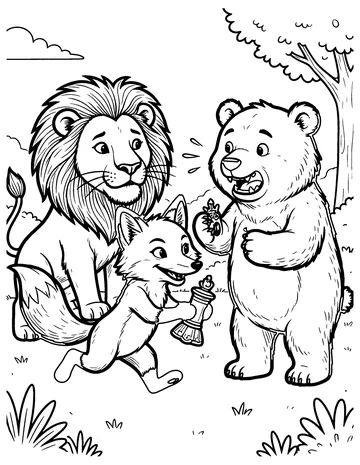 The Lion, the Bear and the Fox coloring page