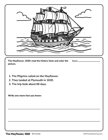 The Mayflower, 1620 coloring page
