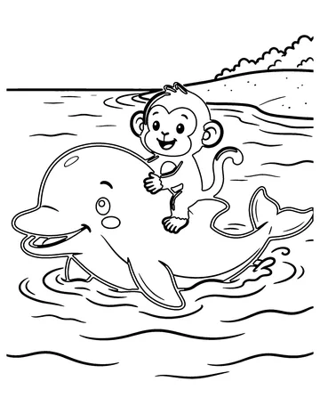 The Monkey and the Dolphin coloring page