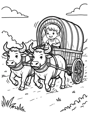 The Oxen and the Wagon Wheels coloring page