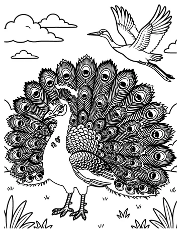 The Peacock and the Crane coloring page
