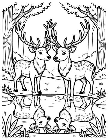 The Stag at the Pool coloring page