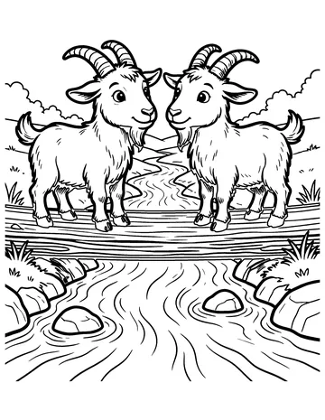 The Two Goats on the Bridge coloring page