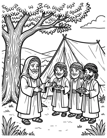 Three Visitors at the Tent coloring page