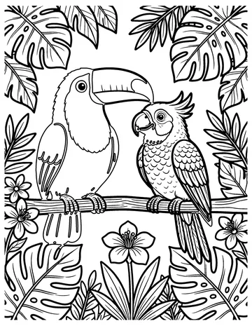 Toucan and Parrot coloring page