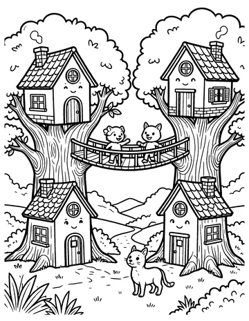 Tree House Village coloring page