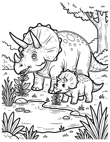Triceratops Family coloring page