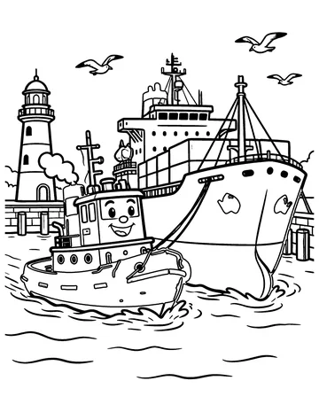 Tugboat in the Harbor coloring page