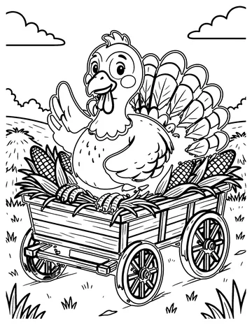 Turkey in a Hay Wagon coloring page