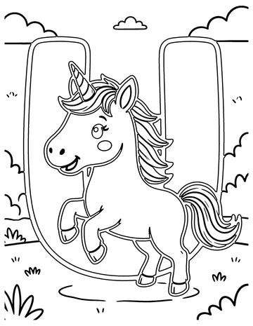 U Is for Unicorn coloring page