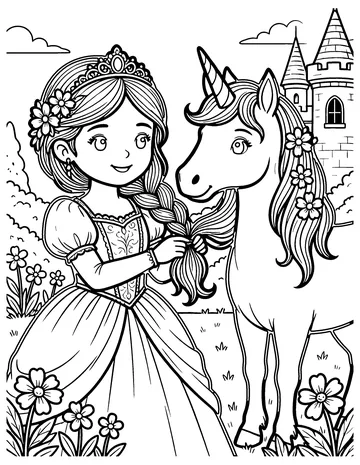 Unicorn and Princess coloring page