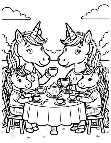 Unicorn Tea Party coloring page