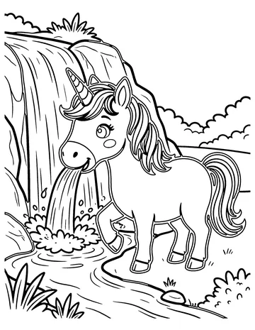 Unicorn Waterfall coloring page