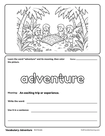 Vocabulary: Adventure coloring page