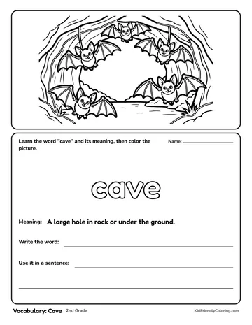 Vocabulary: Cave coloring page
