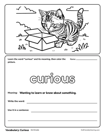 Vocabulary: Curious coloring page