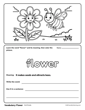 Vocabulary: Flower coloring page