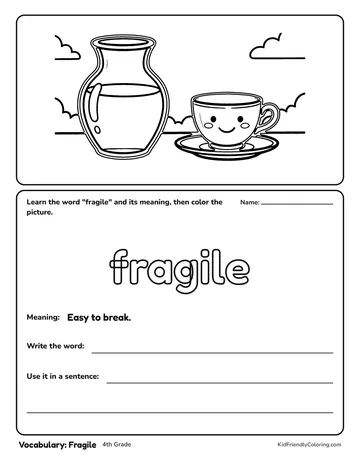 Vocabulary: Fragile coloring page