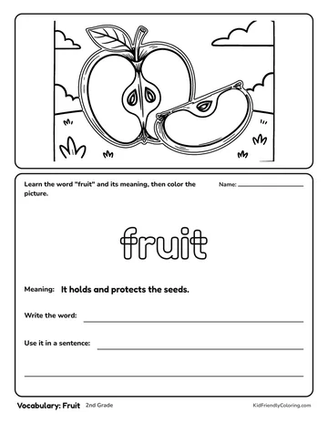 Vocabulary: Fruit coloring page