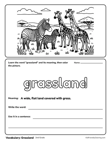 Vocabulary: Grassland coloring page