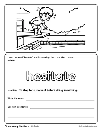 Vocabulary: Hesitate coloring page