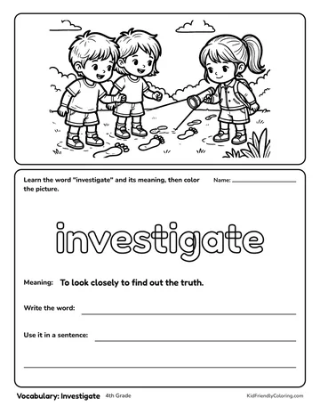 Vocabulary: Investigate coloring page