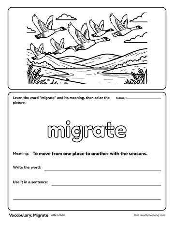 Vocabulary: Migrate coloring page