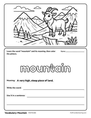 Vocabulary: Mountain coloring page