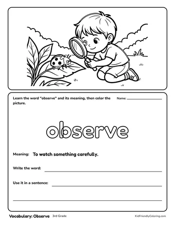 Vocabulary: Observe coloring page