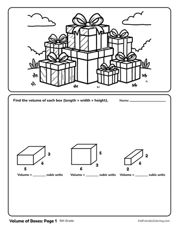 Volume of Boxes: Page 1 coloring page