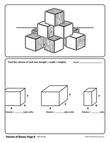 Volume of Boxes: Page 8 coloring page