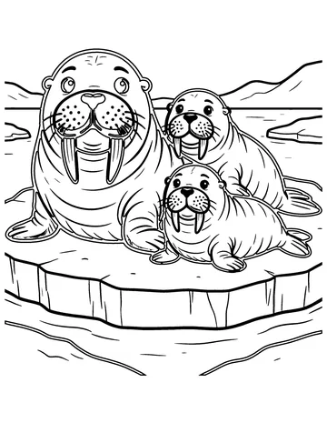 Walrus Family coloring page