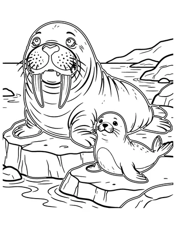Walrus on the Rocks coloring page